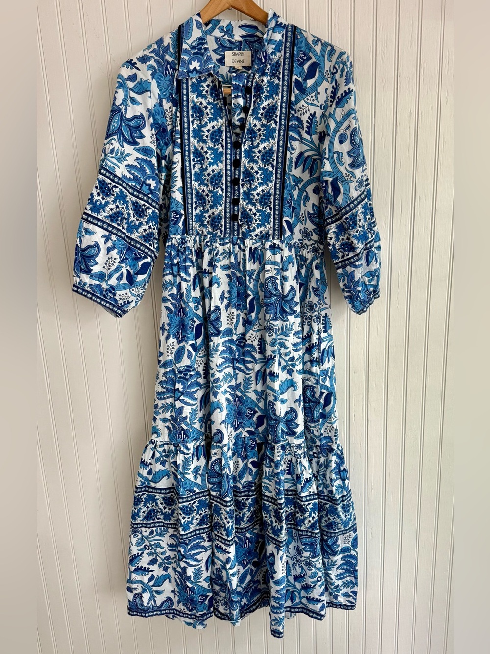 100% Cotton Blue Floral Summer Dress Size Small